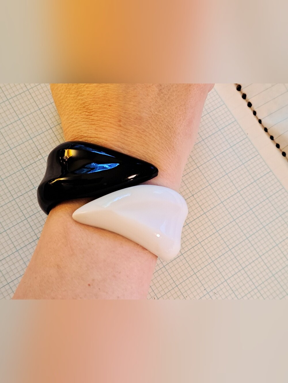 Black and White Sculptural Resin Bracelet - Contemporary Women’s Cuff